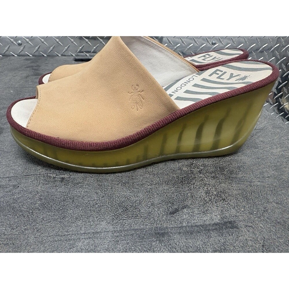FLY London Women's JAMB Wedge Leather Mule Peep toe , Women  39  Y2K Us Size 8